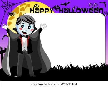 Halloween photo or picture frame or border featuring kid in vampire costume