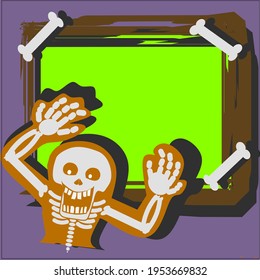 Halloween photo and video frame. Green chroma key.