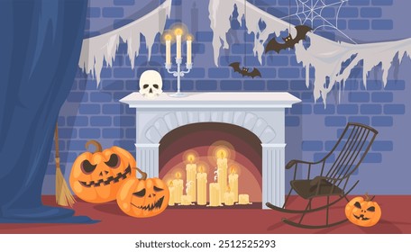 Halloween photo zone background with carved pumpkin vector illustration