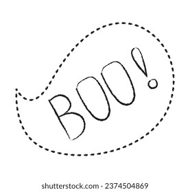 Halloween phrase boo in a comic cloud. Black and white vector illustration.