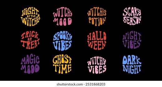 Halloween phrase handwritten lettering in circle shape in groovy style