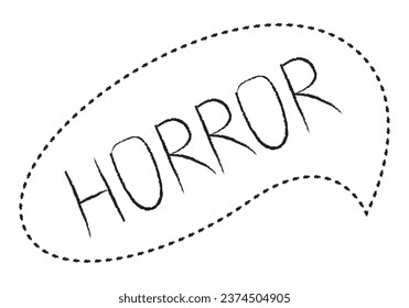 Halloween-Phrase Horror in einer Comic-Wolke. Schwarz-Weiß-Vektorgrafik.