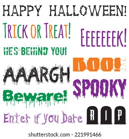 Halloween Phrases Clip Art Set. Halloween words graphics created using vector software.