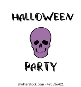 halloween phrases with illustration of of purple skull