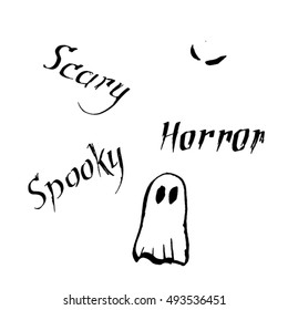 halloween phrases scary, spooky, horror with illustration of Ghost
