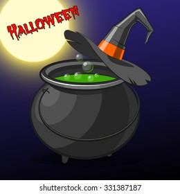 Halloween picture with boiler potions and witches hat
