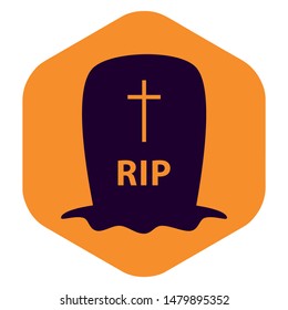 Halloween picture of the cemetery. Icon a tombstone with the inscription RIP and a cross. Vector illustration in flat style isolated on white background for web design.