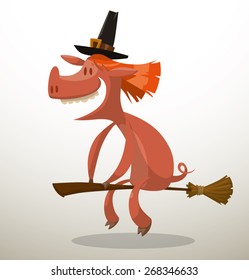 Halloween Pig Witch, vector