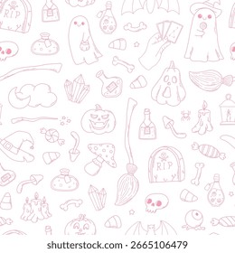 Halloween pink monochrome seamless pattern for wallpaper, scrapbooking, stationery, wrapping paper, textile prints, etc. EPS 10