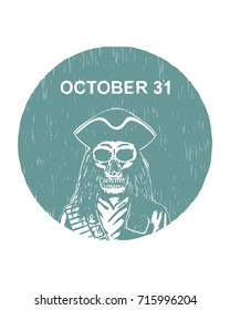 halloween pirate lord skeleton badge drawing