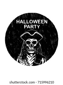 halloween pirate lord skeleton badge drawing