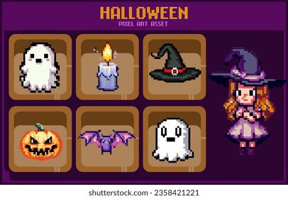 Halloween del diseño de píxeles de arte de juegos vectores activos de 2d 8bit bruja retro lindo murciélago fantasma