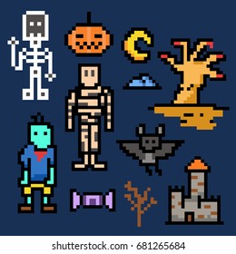 Halloween. Pixel Art. Elements Design. Illustration and icon.