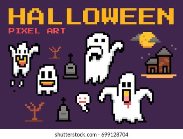 Halloween Pixel Art. Elements Design. Illustration and icon.
