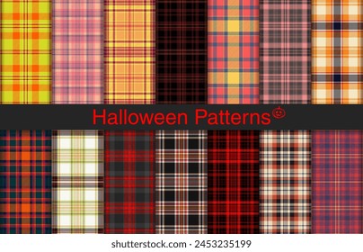 Paquetes a cuadros de Halloween, diseño textil, patrón de tela a cuadros para camisa, vestido, traje, papel de embalaje, invitación y Tarjeta de regalo.