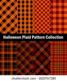 Halloween plaid pattern collection. Tartan and lumberjack textile fabric designs for pillows, shirts, dresses, tablecloth etc.