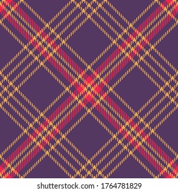 Halloween plaid pattern vector. Seamless hounds tooth check plaid texture in purple, bright red, and yellow for colorful flannel shirt, skirt, jacket, blanket, or other autumn fabric design.