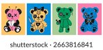 Halloween Plush Bear Characters with Stitches and Buttons