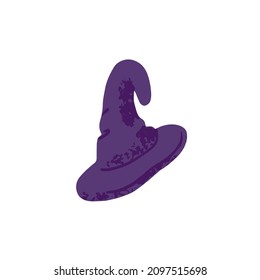 Halloween pointy hat. Holiday witch costume cap for magician and wizard. Pointed Helloween party accessory with brim. Traditional clothing. Flat vector illustration isolated on white background