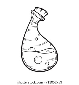 halloween poison bottle with bubbles isolated on white background