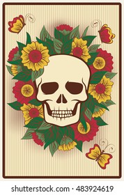 Halloween poker card with skull, vector illustration
