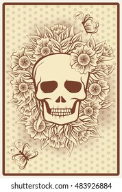 Halloween poker cards with skull, vector illustration