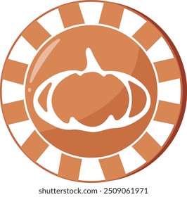 Halloween poker chip design, namely a pastel orange chip with a round pumpkin outline, vector