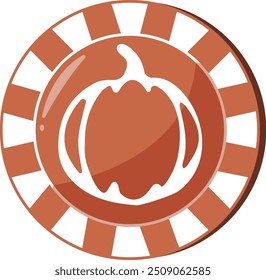 Halloween poker chip design, namely a bright orange chip with a round pumpkin outline, vector