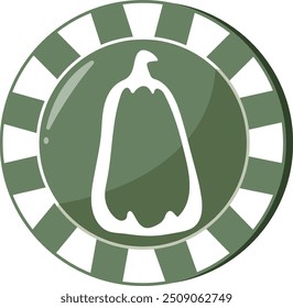 Halloween poker chip design, namely a green chip with a long pumpkin outline, vector