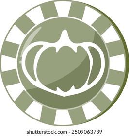 Halloween poker chip design, namely a pastel green chip with a round pumpkin outline, vector
