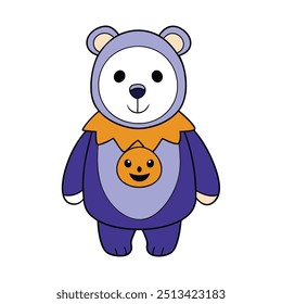 Halloween Polar Bear Costume - Color Line Art  Silhouette Illustration.