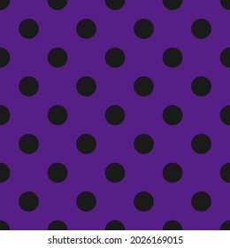 Halloween polka dot geometric seamless pattern. Halloween celebration, purple, black colors. Perfect for fabric, textile, cover, print, background. Vector graphics.