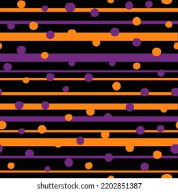 Halloween Polka Dot Horizontal Stripes Lines Pattern In Violet Orange Color. Halloween Day Theme For Wallpaper, Textile, Banner, Label, Texture Vector Illustration