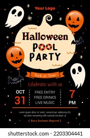 Halloween Pool Party invitation poster vector design. 