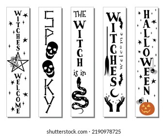 Halloween Porch Sign Bundle, Vertical Halloween Sign Vector Set