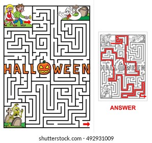 Halloween (portrait). Help kids to get out of the labyrinth.