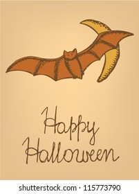 Halloween post card with bat and moon