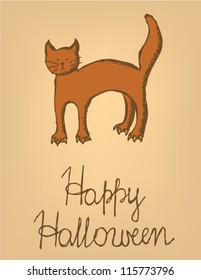 Halloween post card with scared cat