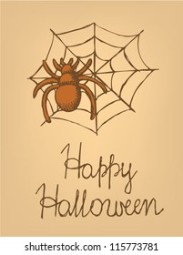 Halloween post card with spider and net