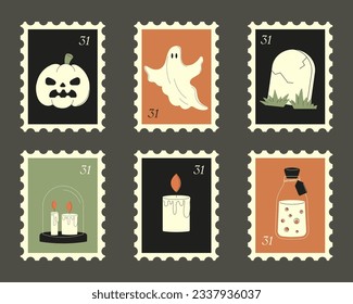 Ilustración plana vectorial por post de Halloween. Conjunto de elementos de Halloween.