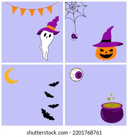 Halloween post template for social media, vector illustration