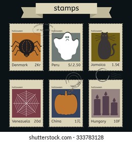 Halloween postage stamps. Vector illustration. EPS8