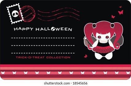 Halloween postcard with banner for your sample text and funny faerie