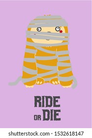 Halloween postcard. Cute sloth mummy zombie for halloween, vector illustration in flat style.