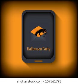 Halloween postcard design in a smartphone suitable for halloween cards, party invitations, etc.