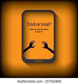Halloween postcard design in a smartphone suitable for halloween cards, party invitations, etc.