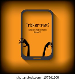 Halloween postcard design in a smartphone suitable for halloween cards, party invitations, etc.