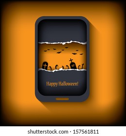 Halloween postcard design in a smartphone suitable for halloween cards, party invitations, etc.