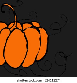Halloween postcard in the form peeking from the corner of the picture of the hand-drawn  orange pumpkin. All isolated.