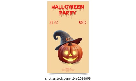 Halloween Postcard Greeting card . Witch hat Halloween pumpkin.